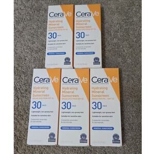 CeraVe Hydrating Mineral SPF 30 Sunscreen Bulk Lot of 5‎ Hyaluronic Niacinamide